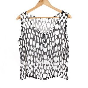 ST. JOHN Sheer Boxy Tank Black and White Pattern Size L